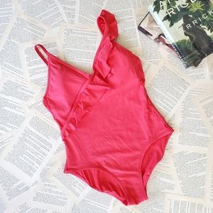 NWOT DRAPER JAMES X Helen Jon Ruffle Front Suit